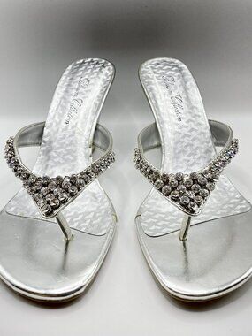 Blossom Collection Silver Crystal Strap Wedge Sandals Size 8